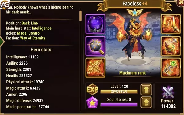 Sem Rosto com a skin Demoníaca, Hero Wars Alliance.