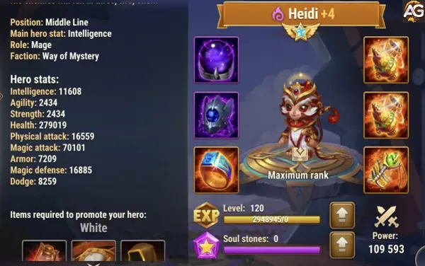 Heidi com visual solar em Hero Wars Alliance