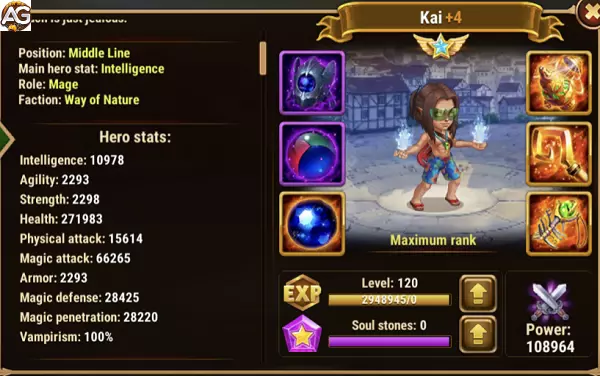Kai com visual de Praia em Hero Wars Alliance