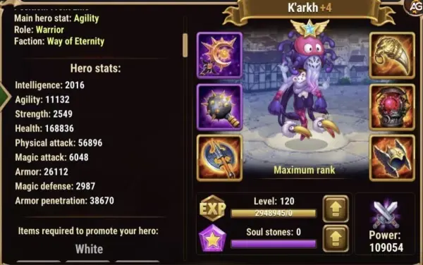 K'arkh com visual Celestial, Hero Wars Alliance.