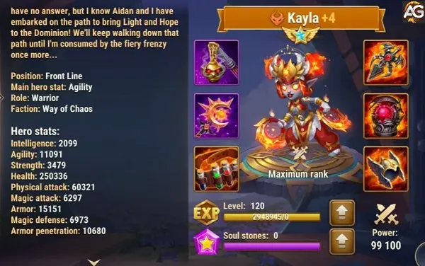 Kayla com super skin, Hero Wars Mobile.