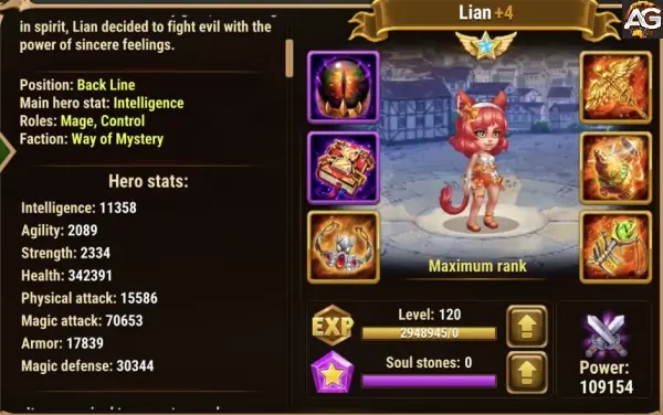 Lian com visual de Praia em Hero Wars