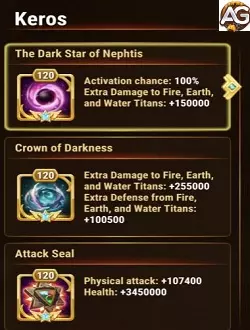 Titã Keros Artefatos Hero Wars Mobile