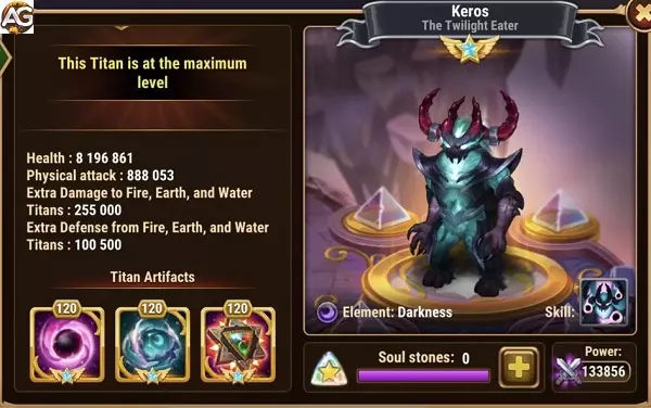 Titã Keros com Visual Padrão, Hero Wars Mobile.